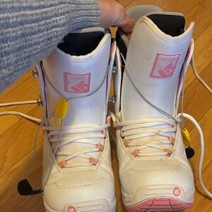 White and Pink Snowboard Boots